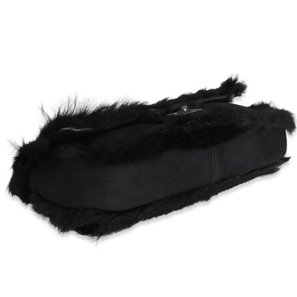 Chanel Black Horizontal Stitch Shearling CC Flap Bag
