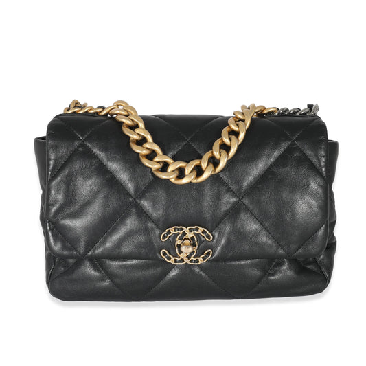 Chanel Black Shiny Lambskin Chanel 19 Flap Bag