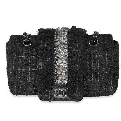 Chanel Black Tweed Swarovski Fringe Flap Bag