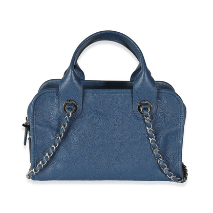 Chanel Blue Quilted Caviar Deauville Bowling Bag