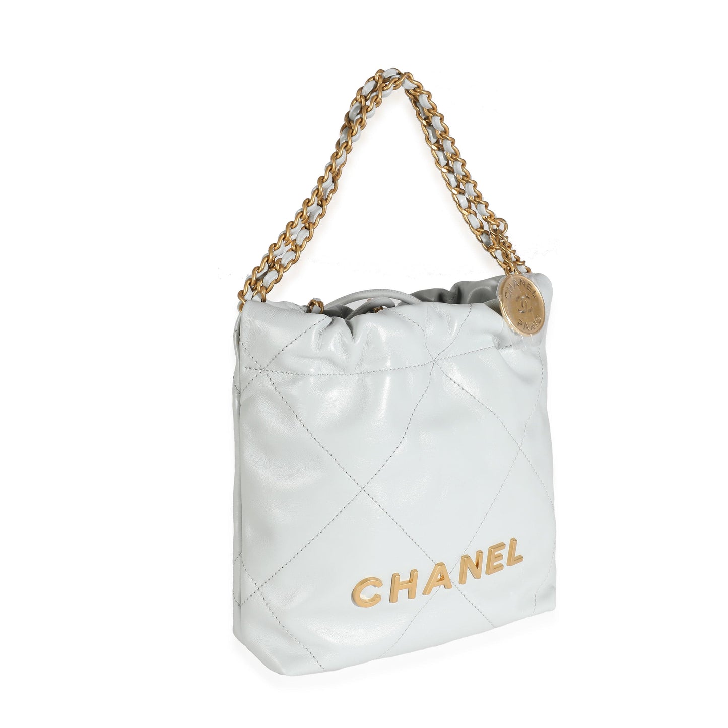 Chanel Blue Shiny Quilted Calfskin Mini 22 Hobo