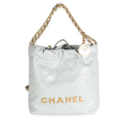Chanel Blue Shiny Quilted Calfskin Mini 22 Hobo