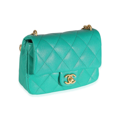 Chanel Green Quilted Caviar Sweetheart Mini Flap Bag