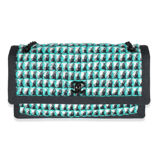 Chanel Green White Black Tweed CC Flap Bag
