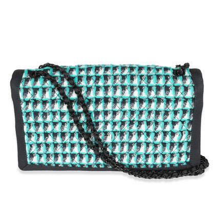 Chanel Green White Black Tweed CC Flap Bag