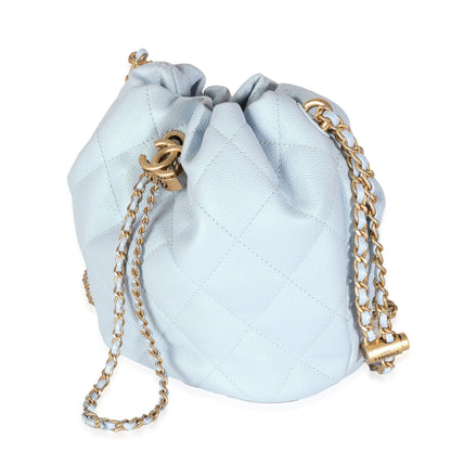 Chanel Light Blue Iridescent Quilted Caviar My Perfect CC Drawstring Bucket Bag