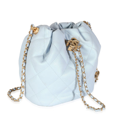Chanel Light Blue Iridescent Quilted Caviar My Perfect CC Drawstring Bucket Bag