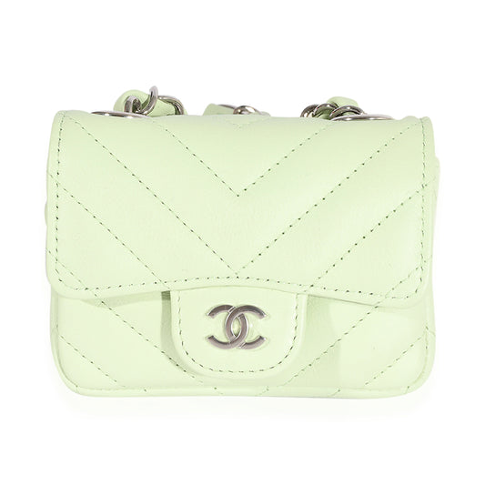 Chanel Light Green Chevron Quilted Flap Belt Bag