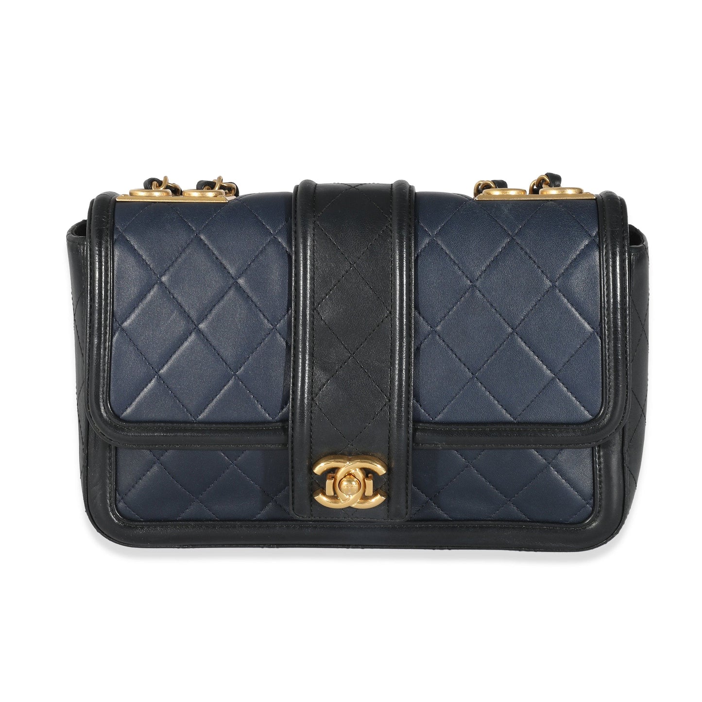 Chanel Navy Black Quilted Lambskin Medium Elegant CC Flap Bag