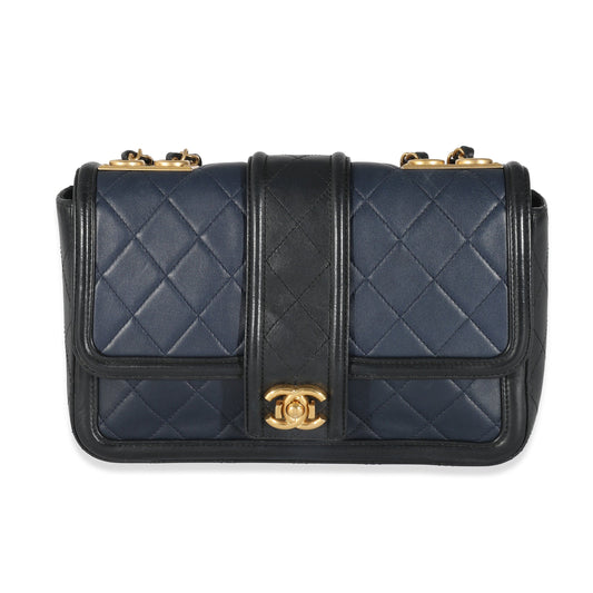 Chanel Navy Black Quilted Lambskin Medium Elegant CC Flap Bag