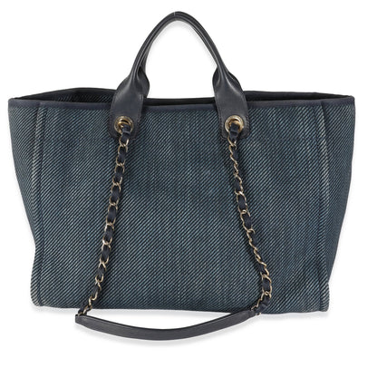 Chanel Navy Blue Woven Straw Raffia Medium Deauville Tote