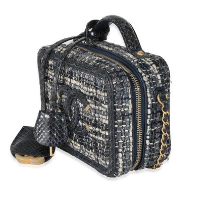 Chanel Navy Tweed Snakeskin Small CC Filigree Vanity Case
