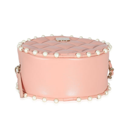Chanel Pink Quilted Calfskin Pearl Round Clutch With Chain