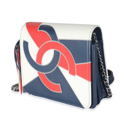 Chanel Red Blue White Lambskin Patchwork CC Flap Bag