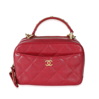 Chanel Red Quilted Caviar Carry Around Mini Bowling Bag