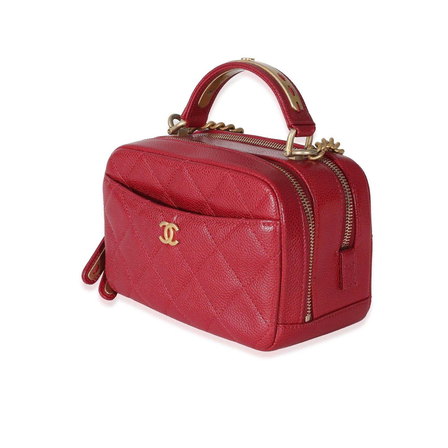Chanel Red Quilted Caviar Carry Around Mini Bowling Bag