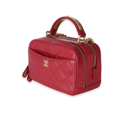 Chanel Red Quilted Caviar Carry Around Mini Bowling Bag