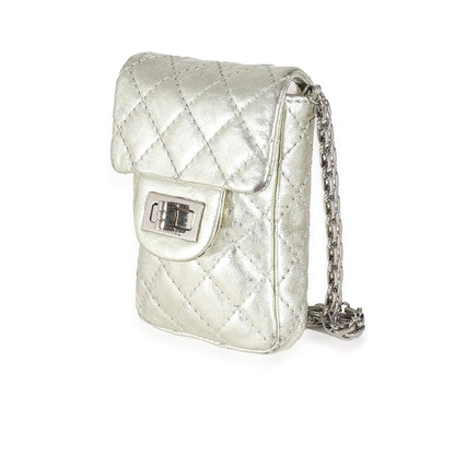 Chanel Silver Metallic Aged Calfskin Quilted 2.55 Reissue Phone Case
