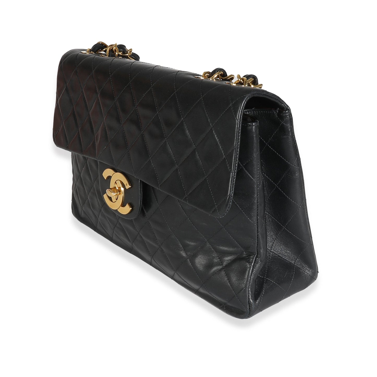 Chanel Vintage 24K Black Quilted Lambskin Maxi XL Flap Bag