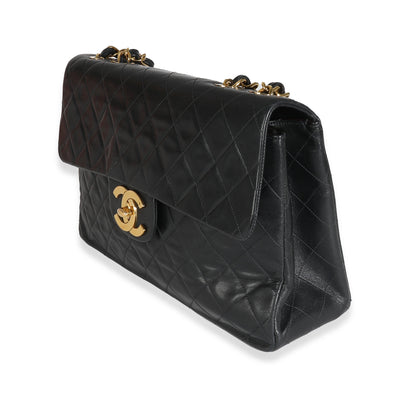 Chanel Vintage 24K Black Quilted Lambskin Maxi XL Flap Bag
