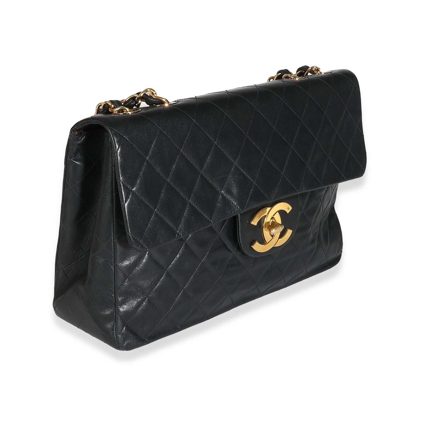 Chanel Vintage 24K Black Quilted Lambskin Maxi XL Flap Bag