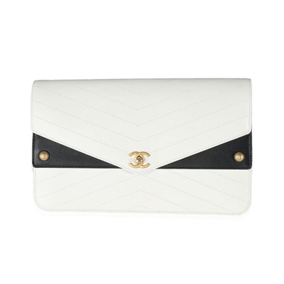 Chanel White Chevron Calfskin Casual Trip Flap Clutch