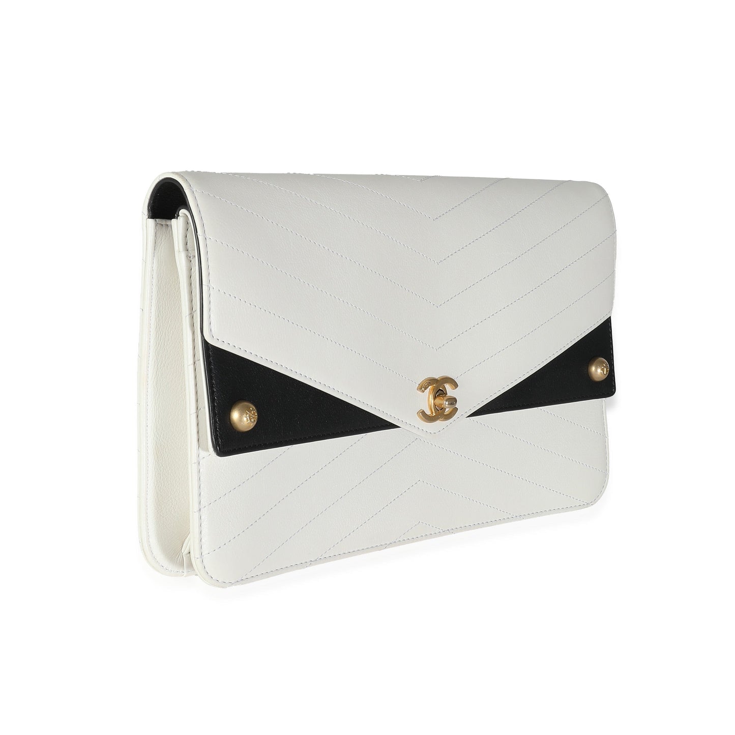 Chanel White Chevron Calfskin Casual Trip Flap Clutch
