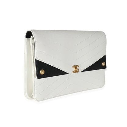 Chanel White Chevron Calfskin Casual Trip Flap Clutch