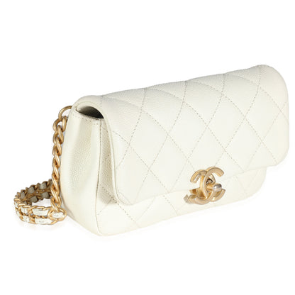 Chanel White Quilted Caviar Chain Melody Waist Belt Bag