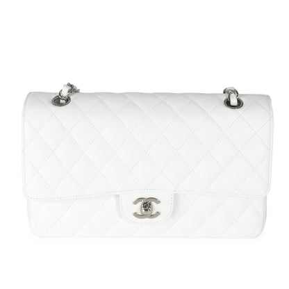 Chanel White Quilted Caviar Medium Classic Double Flap Bag