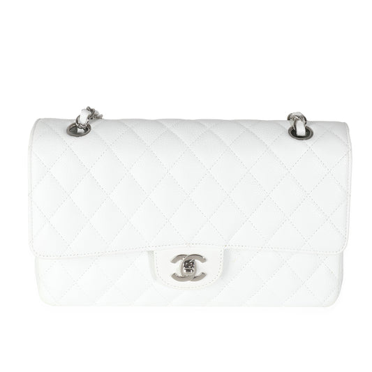 Chanel White Quilted Caviar Medium Classic Double Flap Bag