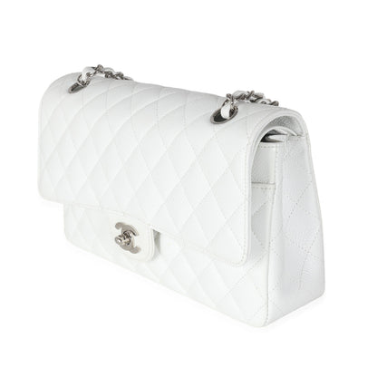 Chanel White Quilted Caviar Medium Classic Double Flap Bag