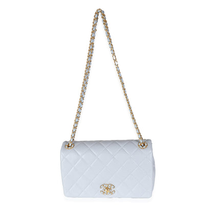 Lilac Quilted Lambskin Woven CC Full Flap Bag