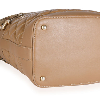 Tweed & Camel Quilted Aged Calfskin Medium Casual Style Hobo