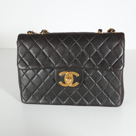 Chanel Vintage Black Quilted Lambskin Jumbo XL Flap Bag