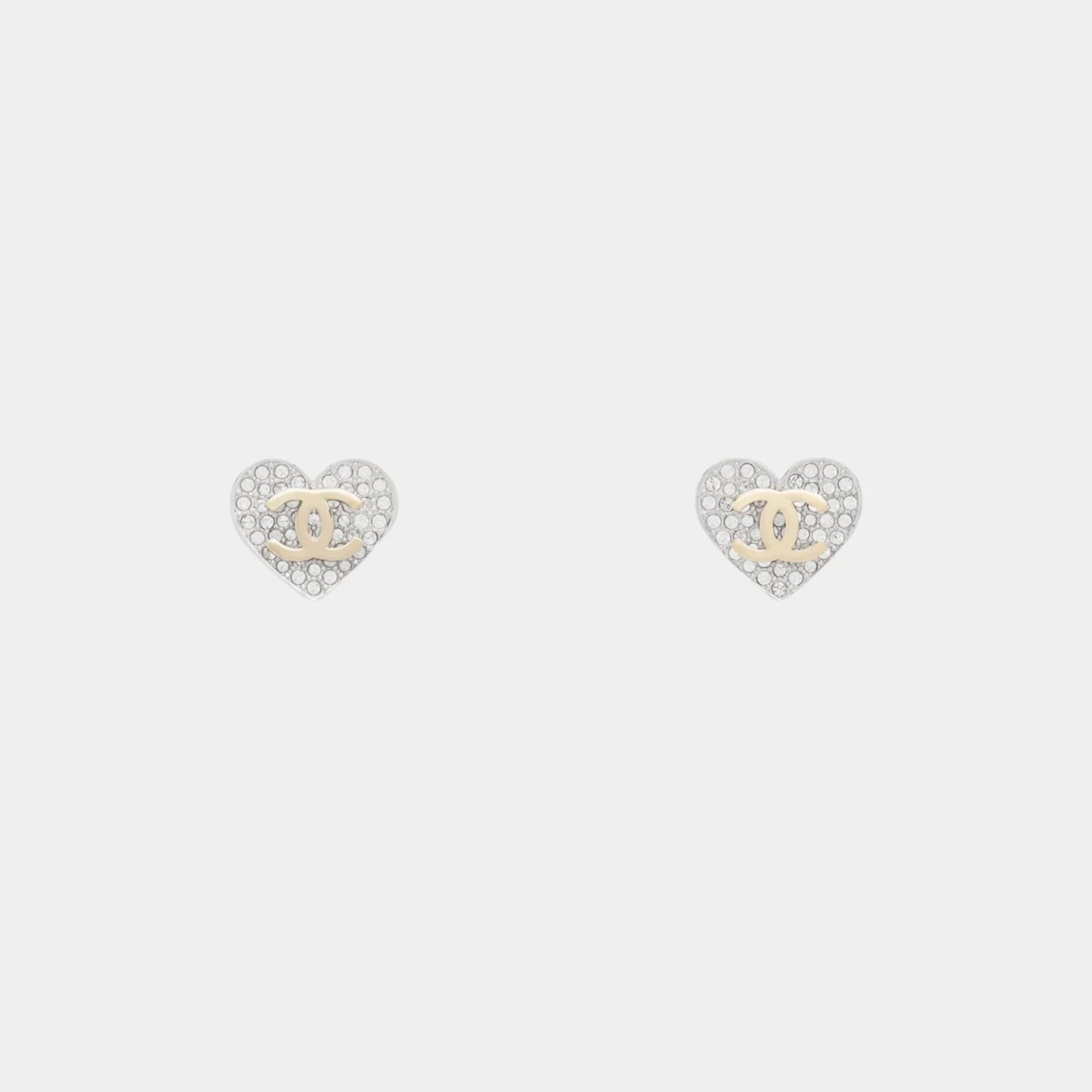 Heart Clip On Stud Earrings in Gold & Silver Metal with Crystal