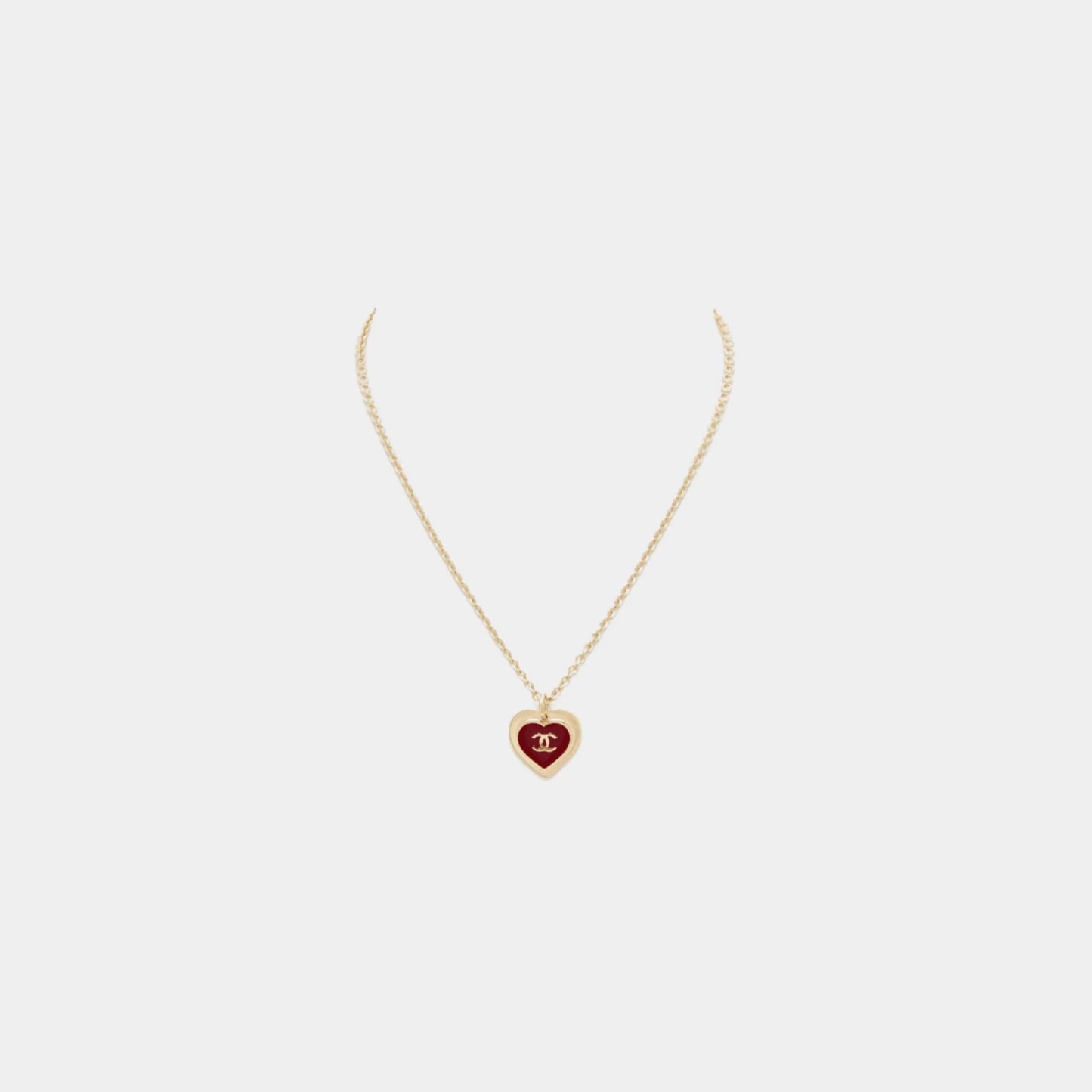 Heart Pendant Necklace Metal & Resin Gold & Dark Red