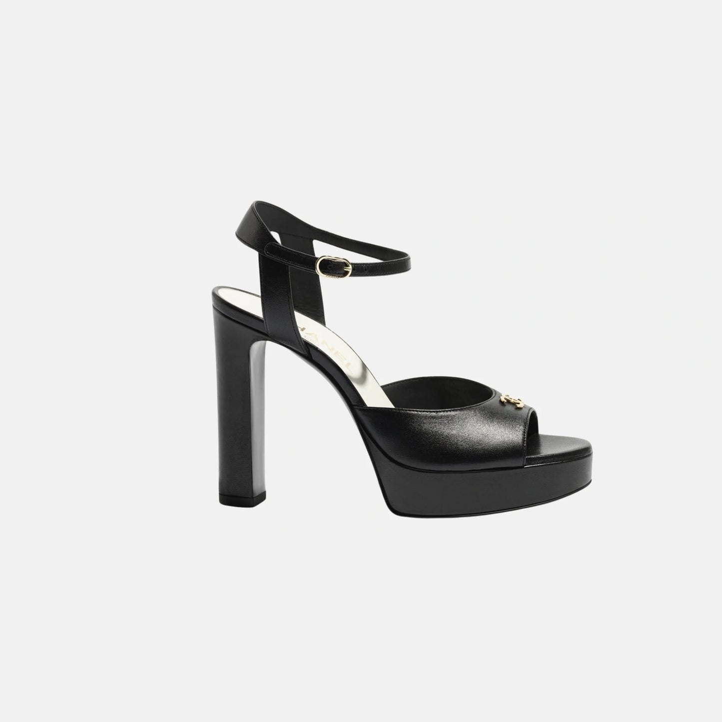 Chanel Heeled Sandals, Lambskin Black Side