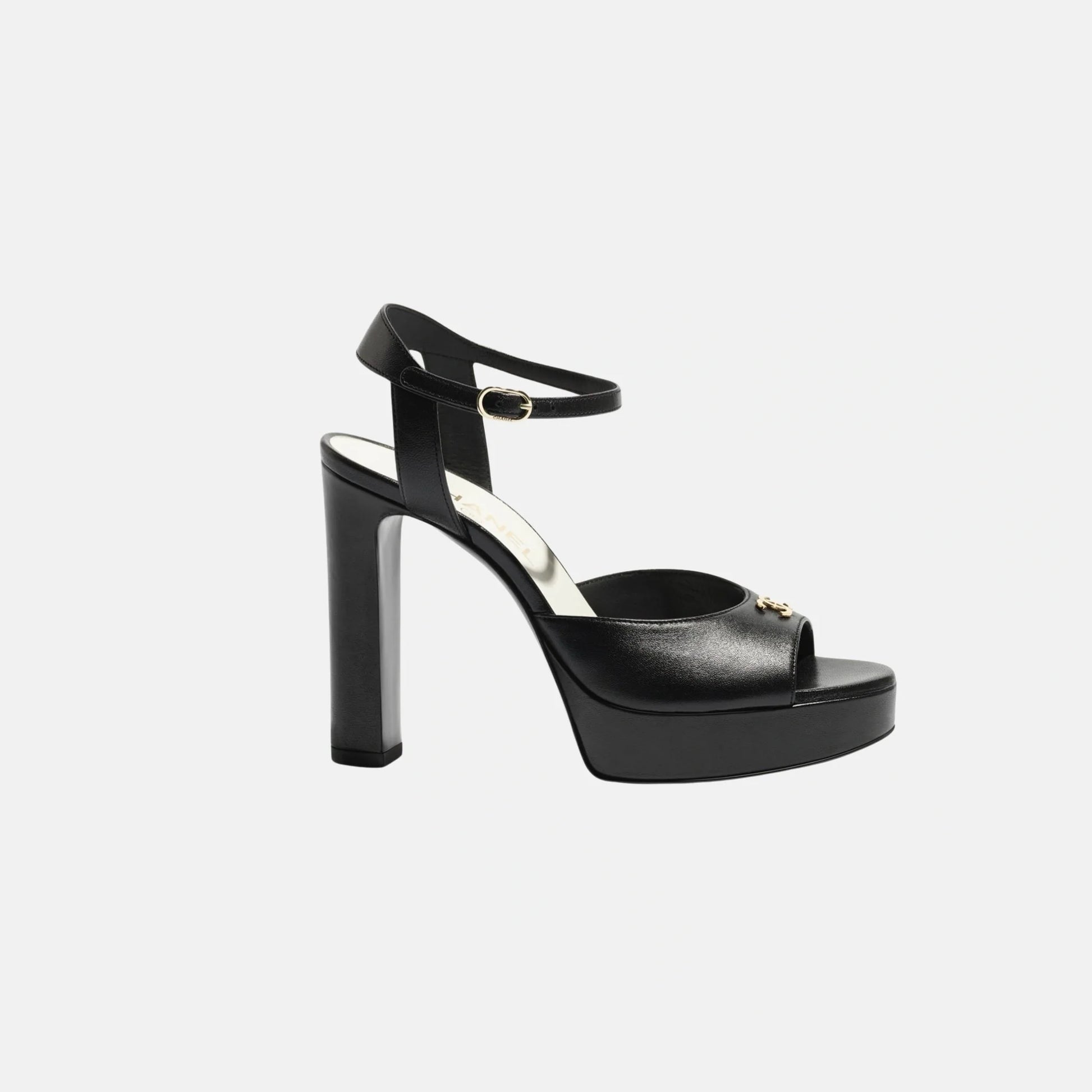 Chanel Heeled Sandals, Lambskin Black Side