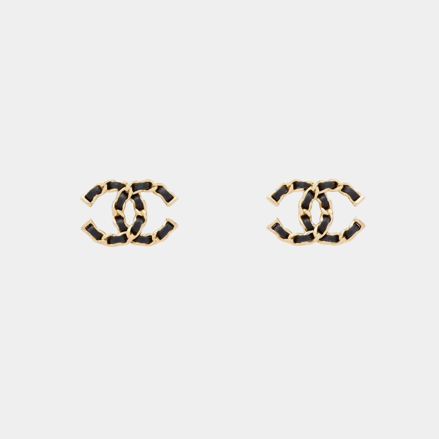 Iconic CC Stud Earrings in Gold with Black Lambskin