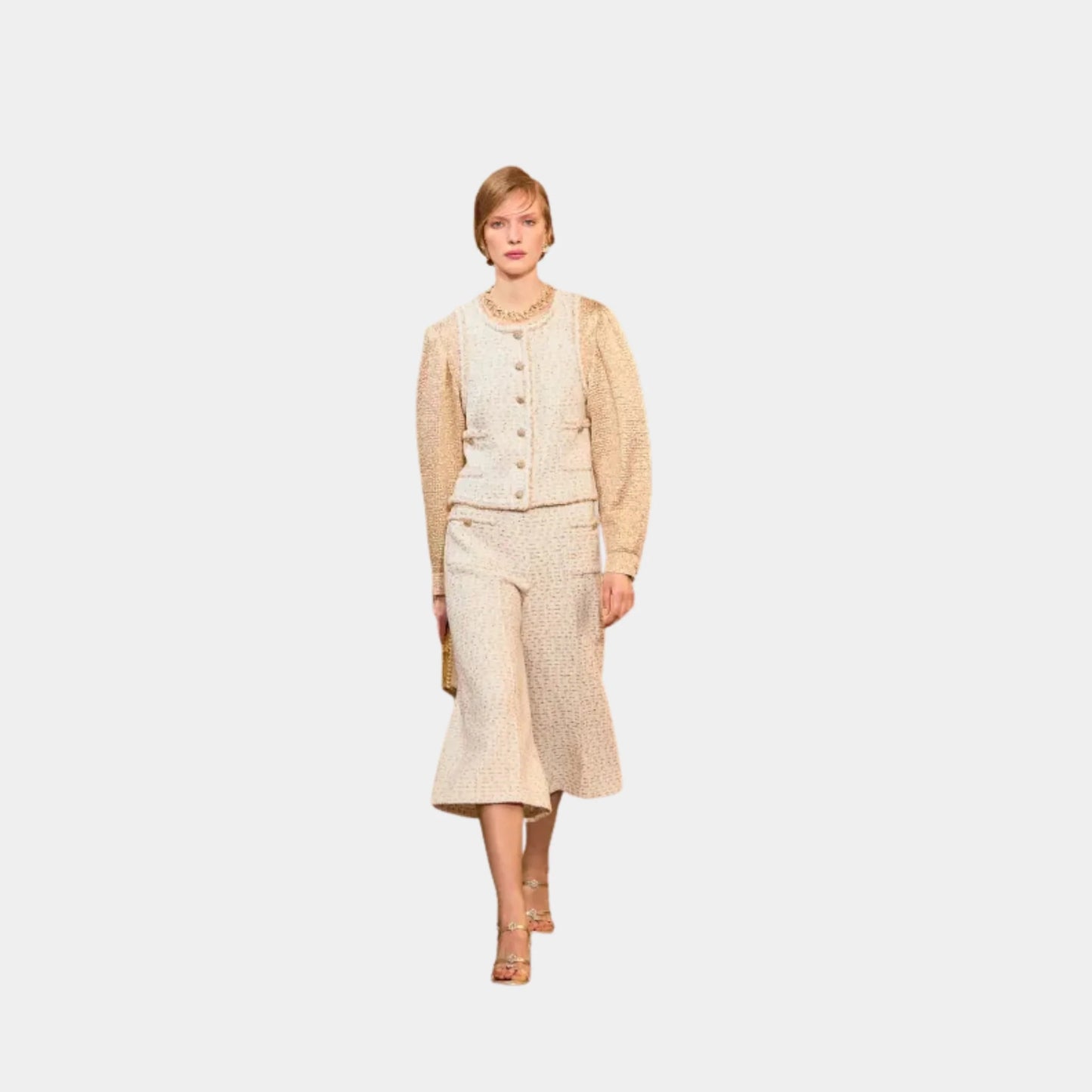 Jacket Cotton & Wool Tweed in Ecru & Gold