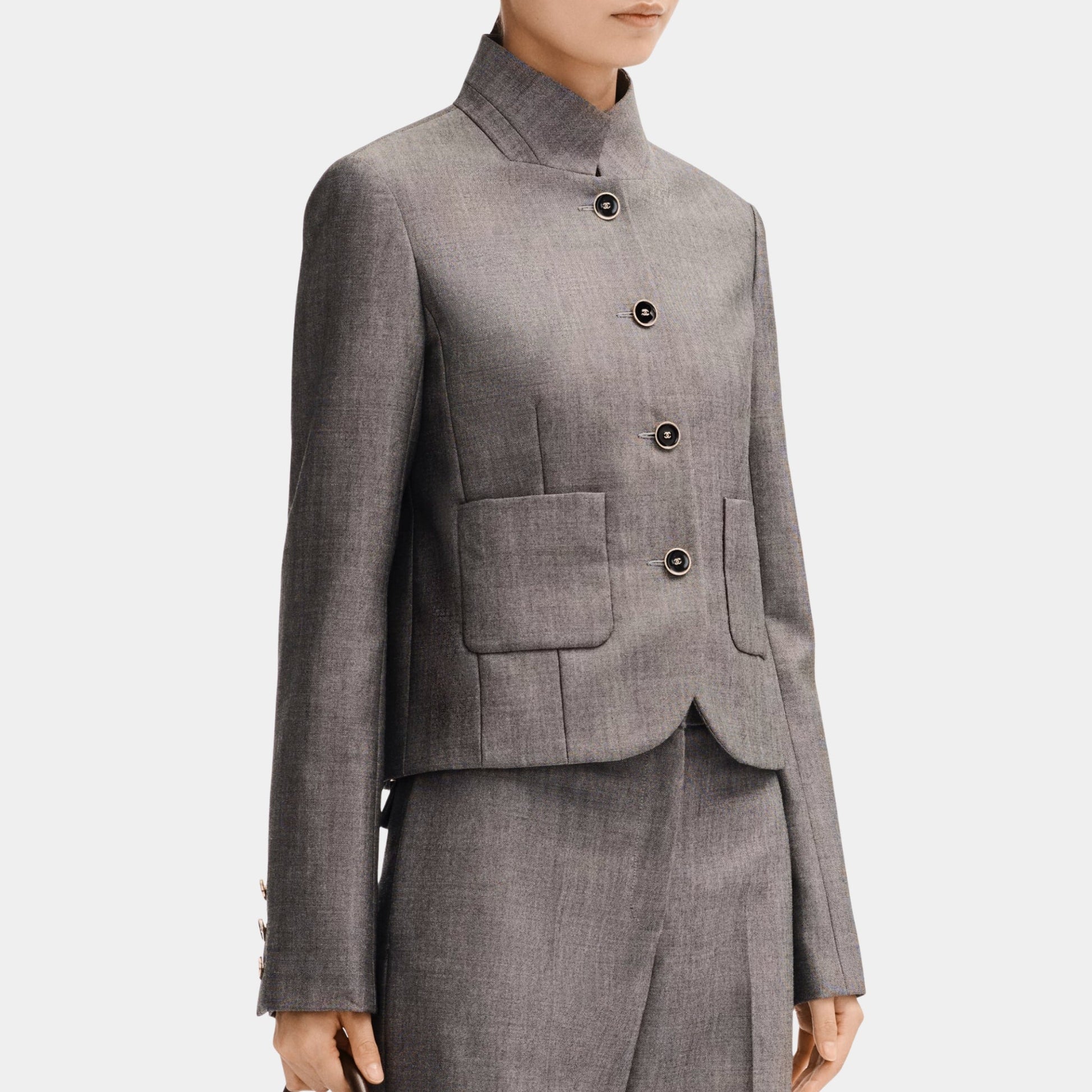 Chanel Jacket in Grey Wool Canvas, Front