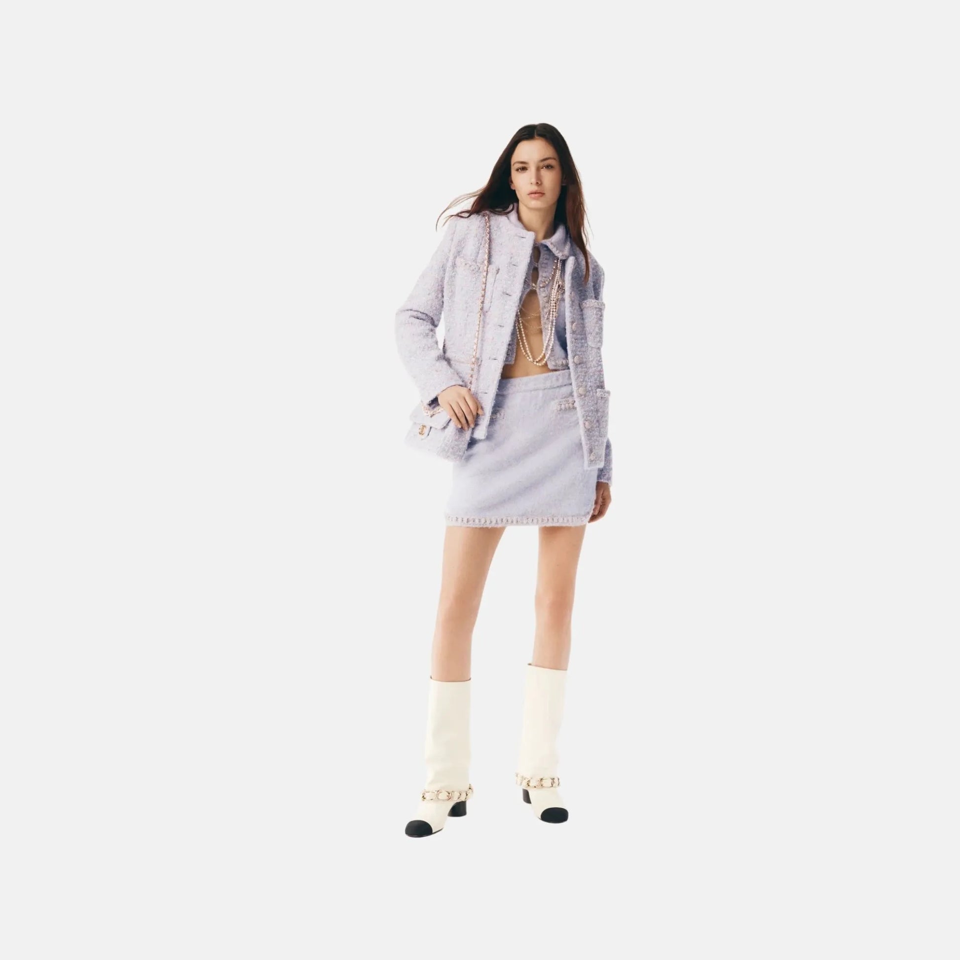 Chanel Jacket in Purple Wool Tweed, Front
