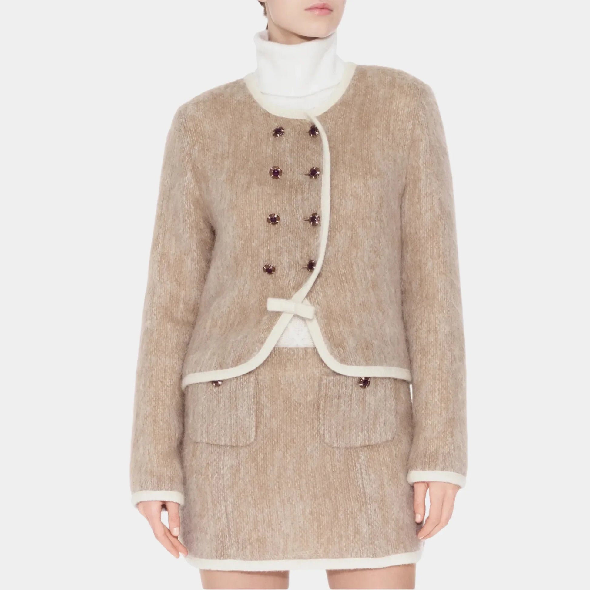 Chanel Jacket Mohair & Wool in Beige & White, Front