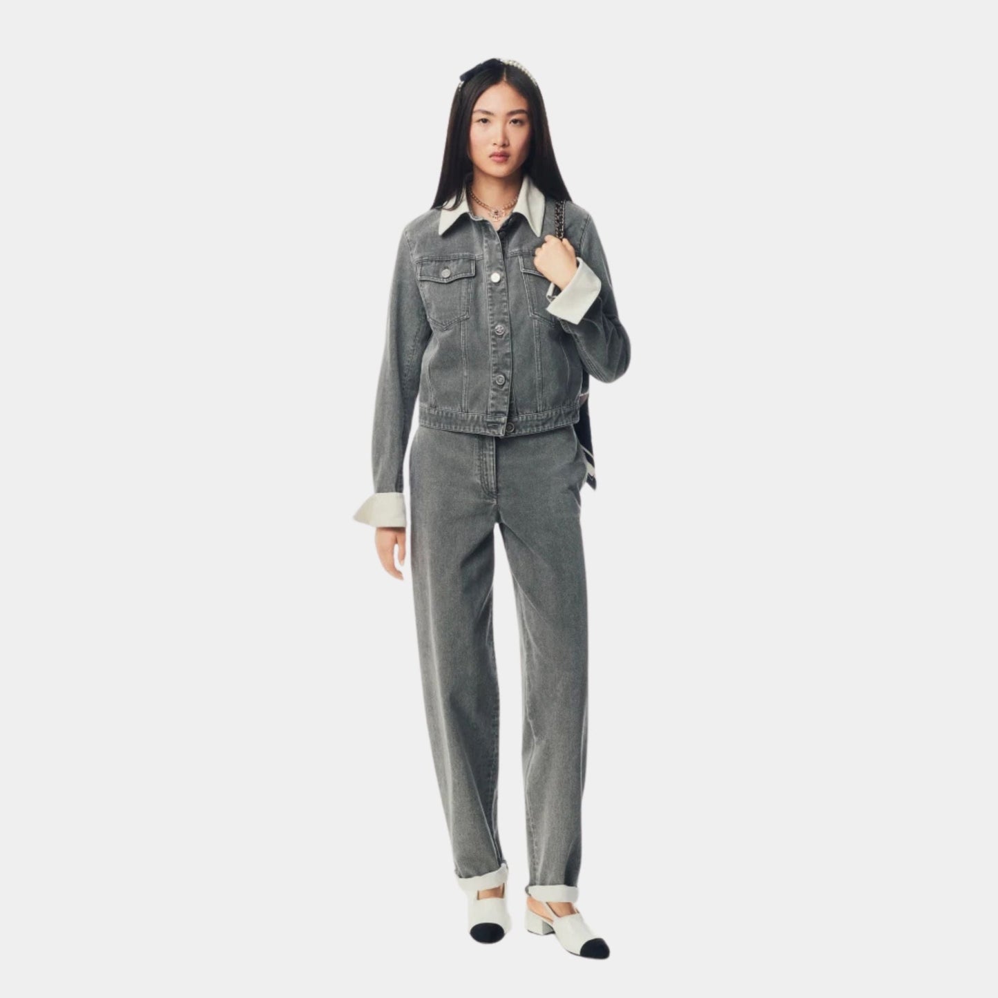 Jeans Washed Out Denim Grey White