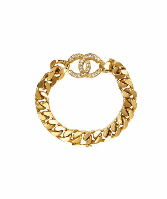CHANEL COCO Mark Chain Bracelet metal Gold Tone CC Auth 83365 DBXS1643