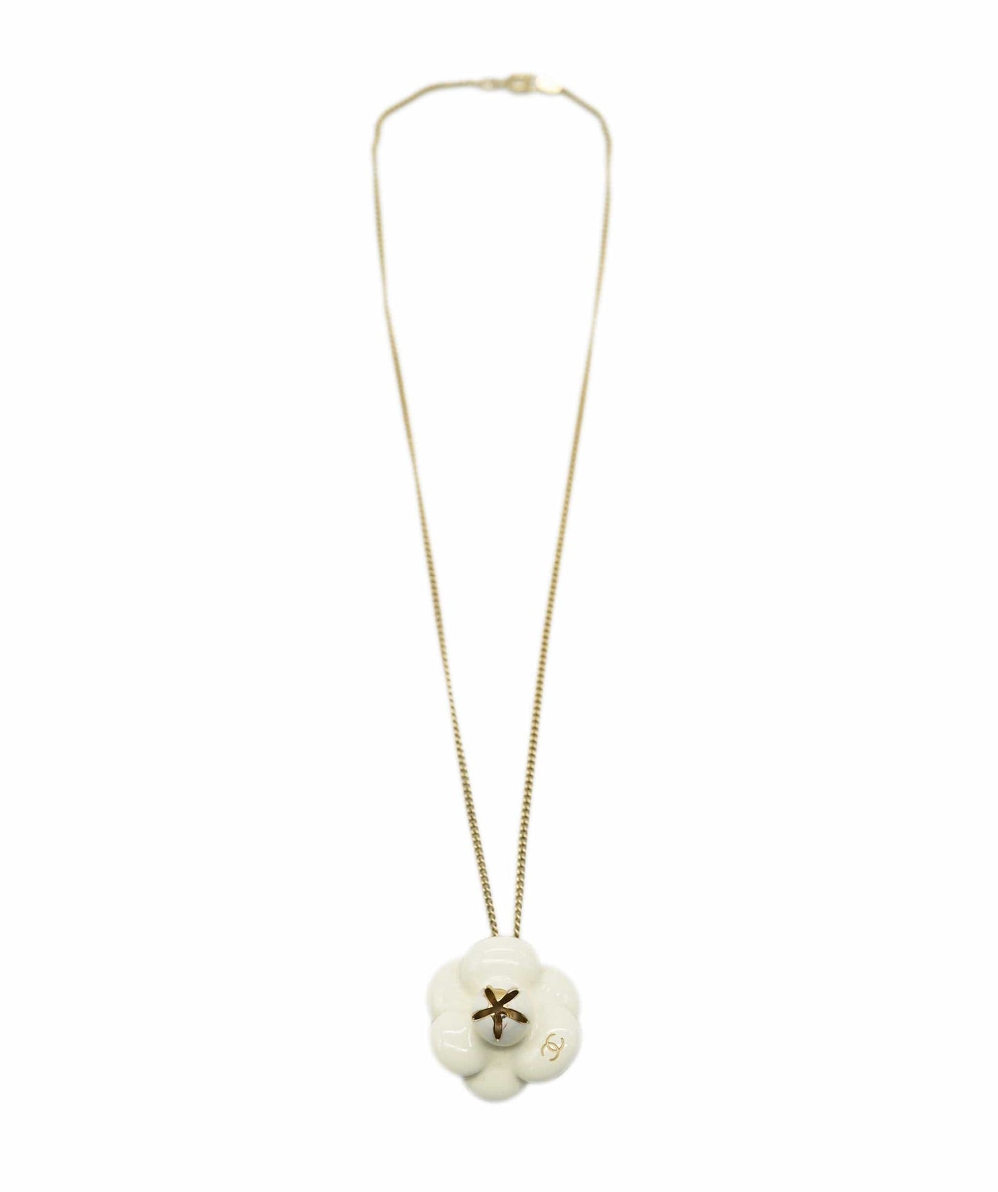 Chanel cream camellia flower pendant necklace - AJL0184