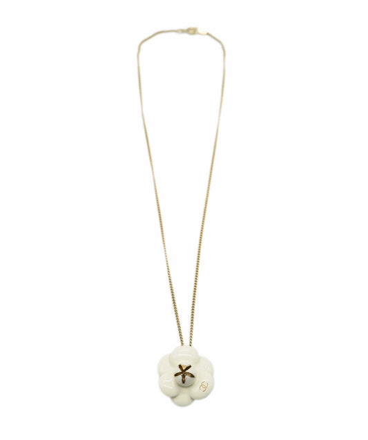 Chanel cream camellia flower pendant necklace - AJL0184