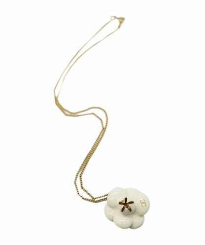 Chanel cream camellia flower pendant necklace - AJL0184