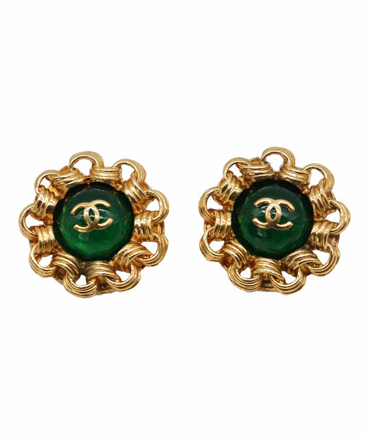 Chanel Earrings Clip On Green Gripoix DXBS1524